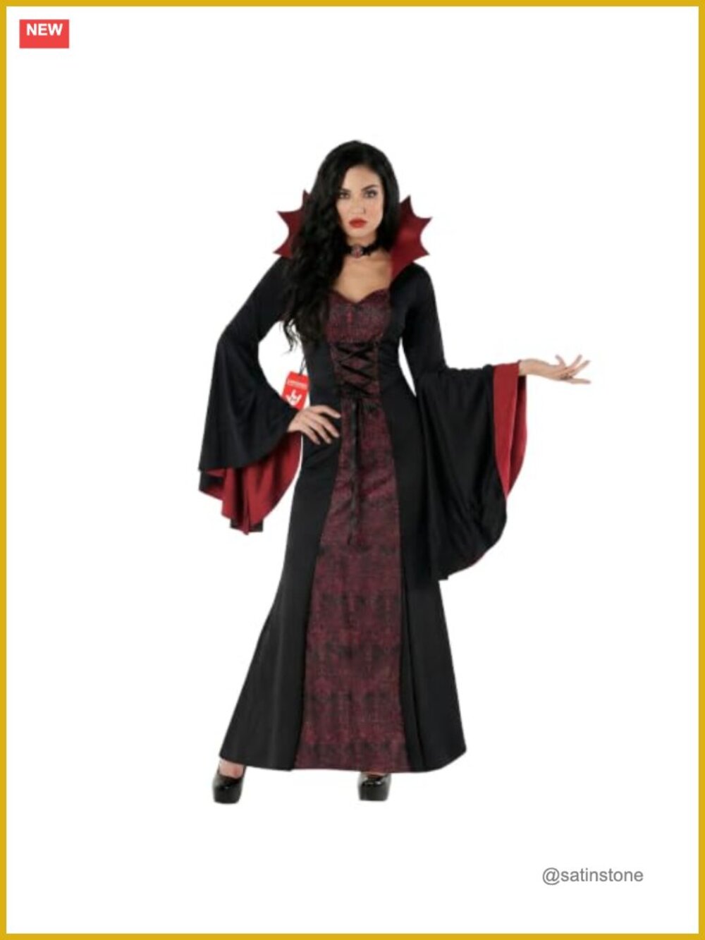 Women's Gothic Vampire Costume Full Length Dress & Choker Halloween